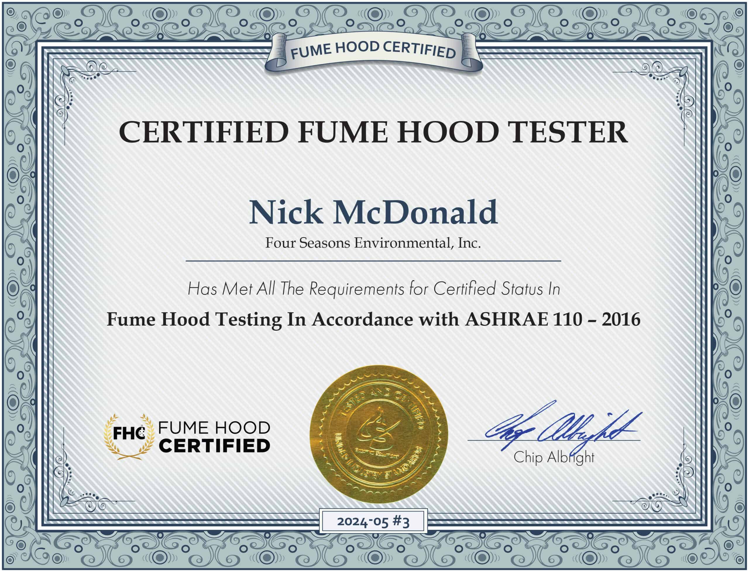 Fume Hood Certified